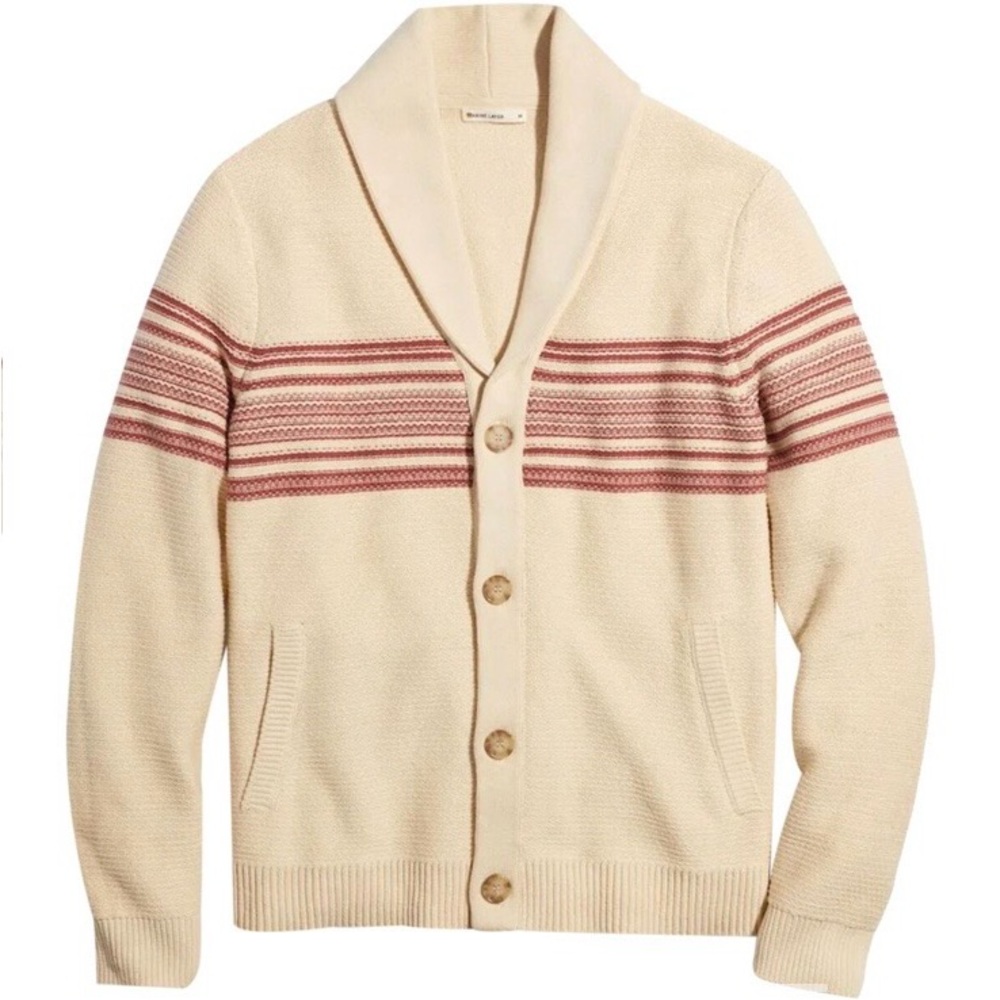Marine Layer Cream Cardigan with Red Stripes